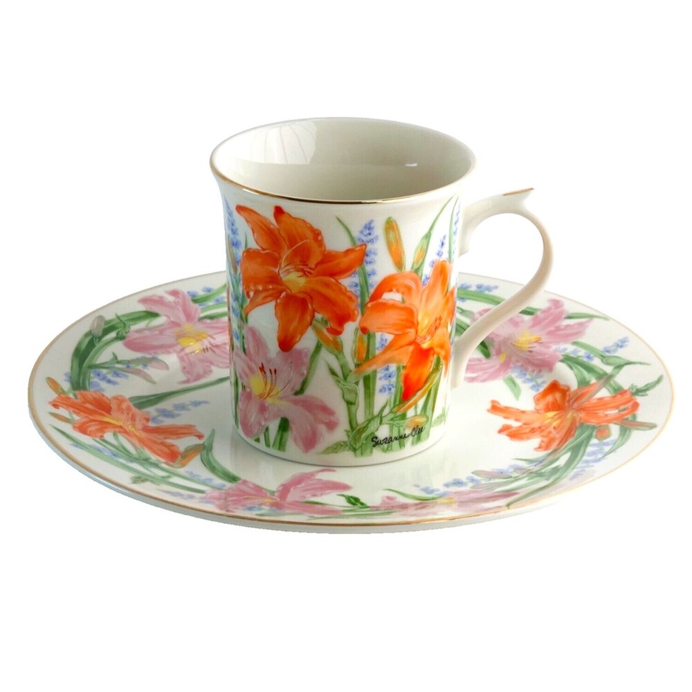 LENOX Day Lily by Suzanne Clee "Flower Blossom Collection" Dessert Plate & Mug